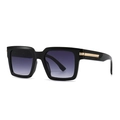 Fashion square oversized sunglasses with gradient purple lenses and gold metal accents - Black Frame Dual Grey