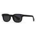 Classic black polarized sunglasses with round frame and silver rivet accents - C2 Matte Black Frame Grey Lens