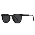 Classic matte black polarized round sunglasses with grey lenses and metal rivets - Sand Black / Black Grey