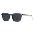 Square polaroid sunglasses in transparent dark blue frame with metal rivet details - C4 Blue Frame Black Gray