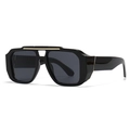 Moderne Oversize-Sonnenbrille in Schwarz mit edlen goldenen Metalldetails - Schwarzer Rahmen Schwarzgraue Linse (C1)