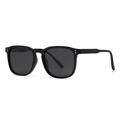 Gafas de sol polarizadas cuadradas negras con remaches plateados y lentes oscuras - Montura Negro Brillante Lentes Grises