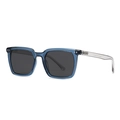 Polarized square sunglasses featuring translucent blue frames and grey temples - Blue Frame Grey Lens