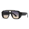 Moderne quadratische Sonnenbrille mit schwarzem Rahmen, lila Farbverlauf und Goldsteg - Schwarzer Rahmen Graugelbe Linse (C2)