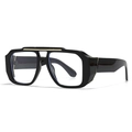 Moderne Oversize-Sonnenbrille mit schwarzem Rahmen und eleganten Goldmetall-Akzenten - Schwarzer Rahmen Klare Gläser (C3)