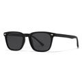 Classic black square polarized sunglasses with matte finish and silver dot accents - Sand Black Frame Grey Lens