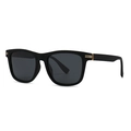 Modern retro square polarized sunglasses with matte black frame and gold metal accents - Sand Black Frame Black Gray Lens (C4)