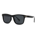 Modern retro square polarized sunglasses with black frame and golden metal accents - Bright Black Frame Black Gray Lens (C5)