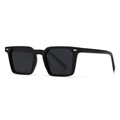 Classic polarized square frame sunglasses in matte black with silver metal temple accents - Matte Black Frame Black Grey Lens
