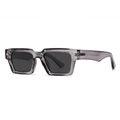 Klassische rechteckige Polarisations-Sonnenbrille mit lichtlila Rahmen und Silbernieten - Grauer Rahmen / Schwarzgraue Linse