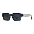 Stylische polarisierte Sonnenbrille mit dunkelblauen Rahmen und silbernen Nietendetails - Blauer Rahmen / Schwarzgraue Linse
