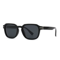 Classic black square frame sunglasses with silver metal accents and grey lenses - C3 Bright Black Frame Black Grey Lens