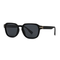 Polygonal matte black polarized sunglasses with golden metal accents on the temples - C4 Matte Black Frame Black Grey Lens