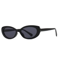 Classic retro black oval sunglasses with dark grey lenses and a sleek cat-eye silhouette - Bright Black Frame with Black Grey Lenses (C5 Black Frame Black Grey)