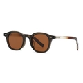 Classic round polarized sunglasses with translucent grey frames and dark brown lenses - Brown