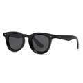Classic polarized round sunglasses with black frame and silver arrow accents for daily wear - C6 Bright Black Black Gray