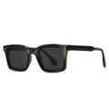 Classic square polarized sunglasses with dark olive translucent frame and silver rivets - C2 Olive Green Frame Grey Lens
