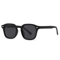 Classic black polarized sunglasses with round frame and silver rivet details - Glossy Black Frame Grey Lens