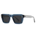 Classic polarized square sunglasses in translucent blue frame with silver metallic rivets - Blue Frame Grey Lens