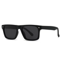 Classic black square polarized sunglasses with matte frame and silver metal rivets - Sand Black / Black Grey
