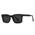 Classic black square polarized sunglasses with decorative silver diamond rivets - C1 Bright Black Frame Grey Lens