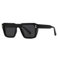 Classic polarized square sunglasses in glossy black frame with gold metal accents - Bright Black Grey