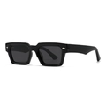 Retro rectangle black polarized sunglasses with wide temples and silver diamond rivets - Bright Black / Black Grey Lens