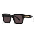 Modern black square polarized sunglasses featuring elegant gold metal temple accents - Black Frame Purple Red Lens