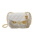 Chic white quilted owl shoulder bag with gold tassels and metal chain strap - White Tassel