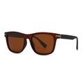 Modern retro square polarized sunglasses with translucent brown frames and gold temple detail - Tea Frame Tea Lens (C2)
