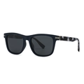 Modern square polarized sunglasses with dark blue matte frame and marble textured temples - Sand Blue Frame Marble Temples (C3)