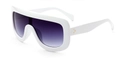 Oversized white shield sunglasses with gradient purple lenses and gold rivet details - White Frame Gray Lens