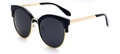 Cat eye sunglasses featuring a black frame and gold metal accents with a vintage style - Black Frame Black Grey Lens (C1)