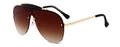 Moderne oversized eendelige zonnebril met bruine verloopglazen en gouden metalen frame - C5 Goud Dubbel Tan