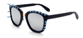 Punk square sunglasses with black frame, sky blue spikes, and silver mirrored lenses - Black Frame Silver Mercury Lens (C2)