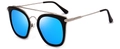 Polarisierte runde Sonnenbrille mit blau verspiegelten Gläsern und Silberbügeln - Schwarz Silber Rahmen Eisblau Gläser