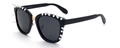 Punk style square sunglasses featuring black frame with white spikes and golden bridge - Black Frame Black Grey Lens (C4)