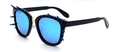 Cool punk square sunglasses with blue reflective lenses and black spiked rivets detail - Black Frame Ice Blue Lens (C1)