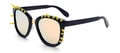 Black square sunglasses featuring bold yellow spikes and gold mirrored lenses - Black Frame Rose Gold (C6)