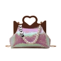 Borsa tote rosa con paillettes da donna con manico a forma di cuore dal design unico - Bianco