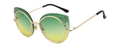 Cat-eye zonnebril met goudkleurig touwframe en groen-gele gradiëntglazen met strassteentjes - Verloop Groen
