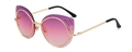 Cat eye zonnebril met paarse verloopglazen, gouden gevlochten frame en strass-steentjes - Gradiënt Roze