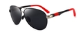 Klassieke gepolariseerde aviator zonnebril met metalen frame en rood-zwarte veren - C4 Zwart Zilveren Frame Zwart Grijze Lenzen
