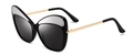 Cat eye sunglasses featuring black frames with silver mirror accents and gold metal temples - Black Gray Lens