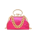 Glossy magenta evening bag with rose rhinestone buckle and chunky gold chain - Rose Red