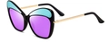 Cat eye sunglasses in black and teal with purple lenses and gold metal temples - Purple Lens