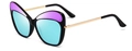 Cat eye butterfly sunglasses featuring black frames, blue lenses and gold metal temples - Ice Blue