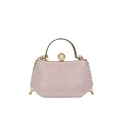 Pale pink sparkling rhinestone evening bag with round top handle and gold chain strap - Pink