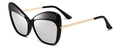 Cat eye oversized sunglasses with black butterfly frame and silver mirrored lenses - Silver Mercury Lens