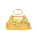 Elegante gouden glitter avondtas met strass steentjes en dikke metalen ketting - Goud
